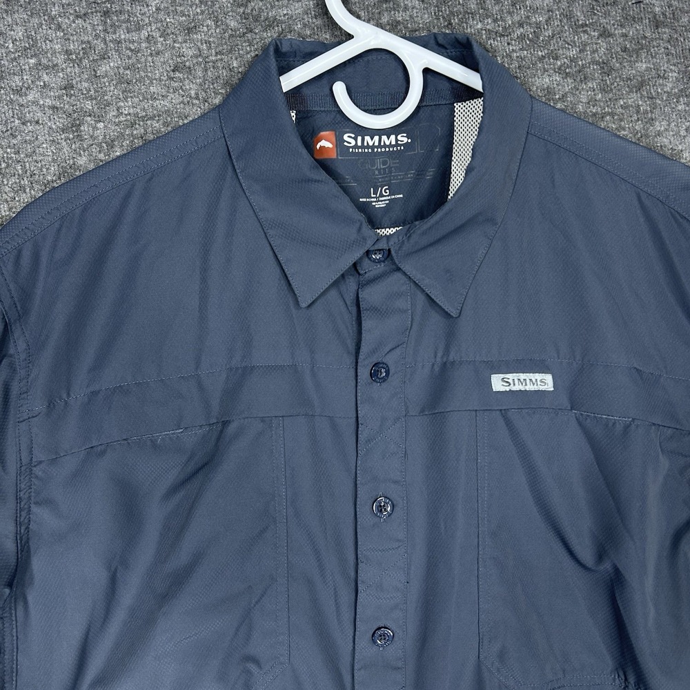 Simms Vented Fishing Shirt Mens Large Gray Short Sleeve Outdoor Guide Series